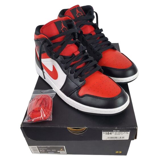 Air Jordan 1 Mid Shoes "Bred Toe" Black Fire Red White 554724-079 Men's Athletic - Picture 2 of 14
